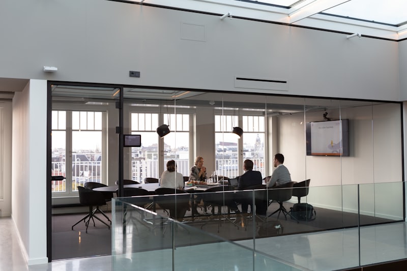 Sales team collaborating in a modern office environment